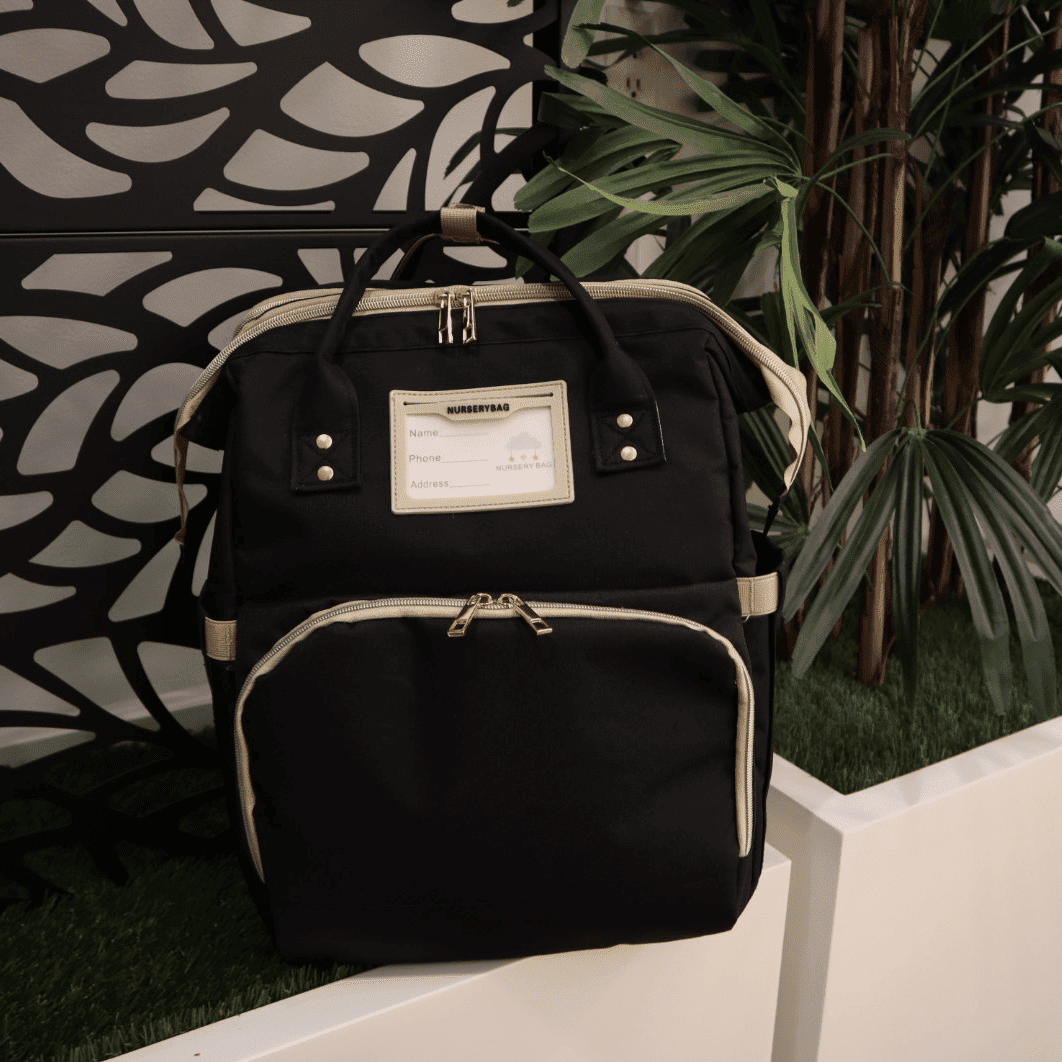 Nursery Bag - Black Convertible Diaper Bag Backpack Display