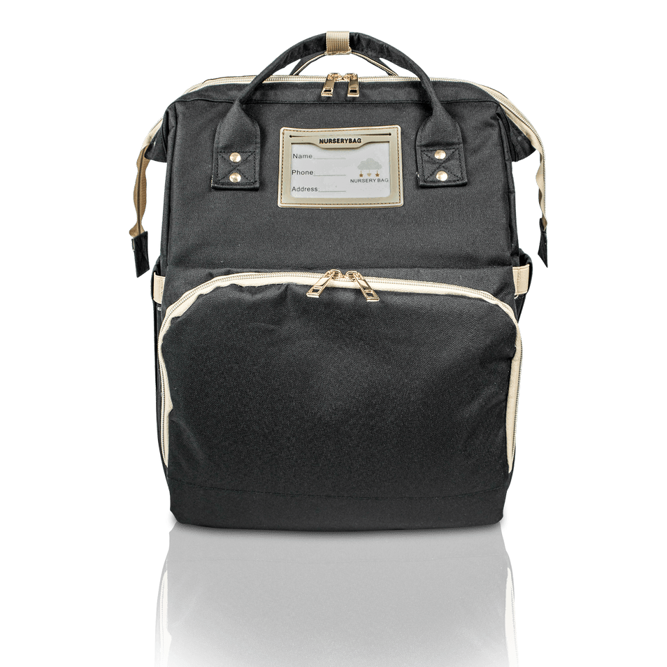 Nursery Bag - Black Convertible Diaper Bag Backpack Front