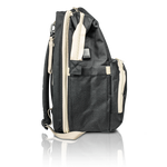 Nursery Bag - Black Convertible Diaper Bag Backpack Side View Unzipped